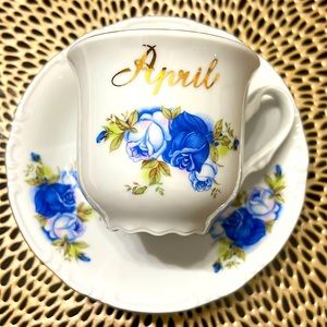 Roses April Months / Name Tea cup set with gold trim